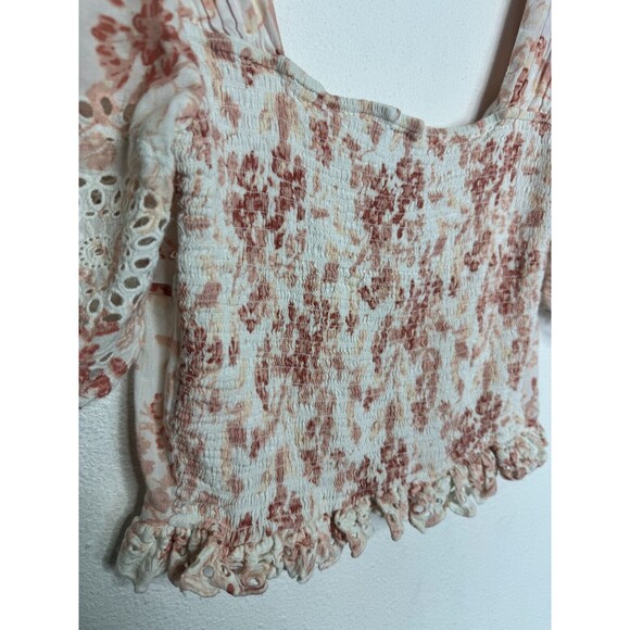 SAYLOR Size XS Janiya Floral Eyelet Crop Top V-Neck Ruffle Smocked Button Front - Picture 15 of 15